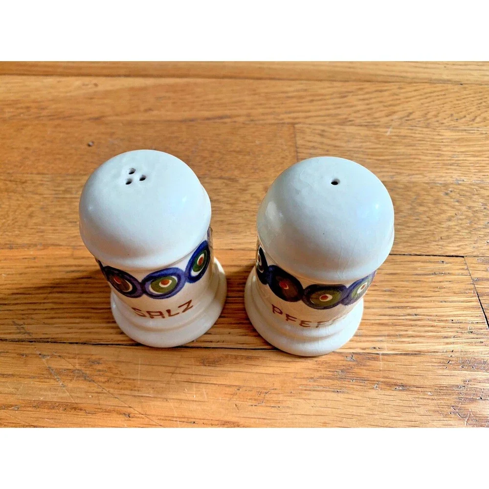 Vintage German Salt & Pepper Shakers, Hand Painted Ceramic Salz Pfeffer